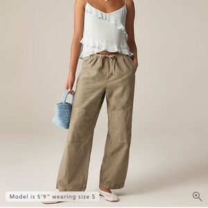 J. Crew Relaxed Utility Cotton Linen Barrel Wide Leg Knee Patch Green Pants